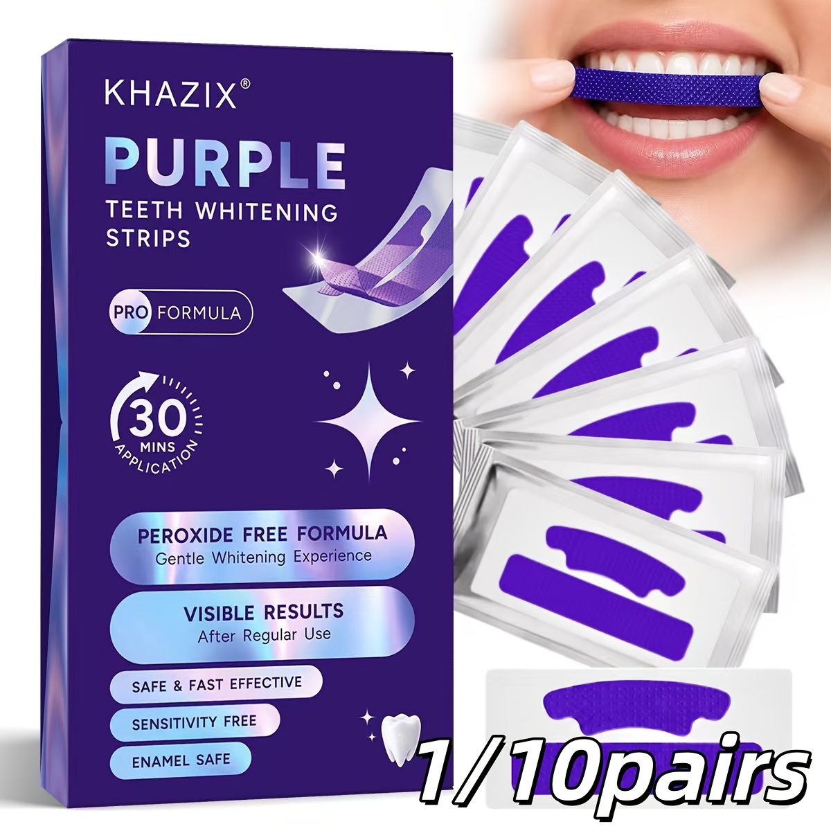 Teeth Whitening Street - 1/10pairs Purple Teeth Whitening Strips, tightly